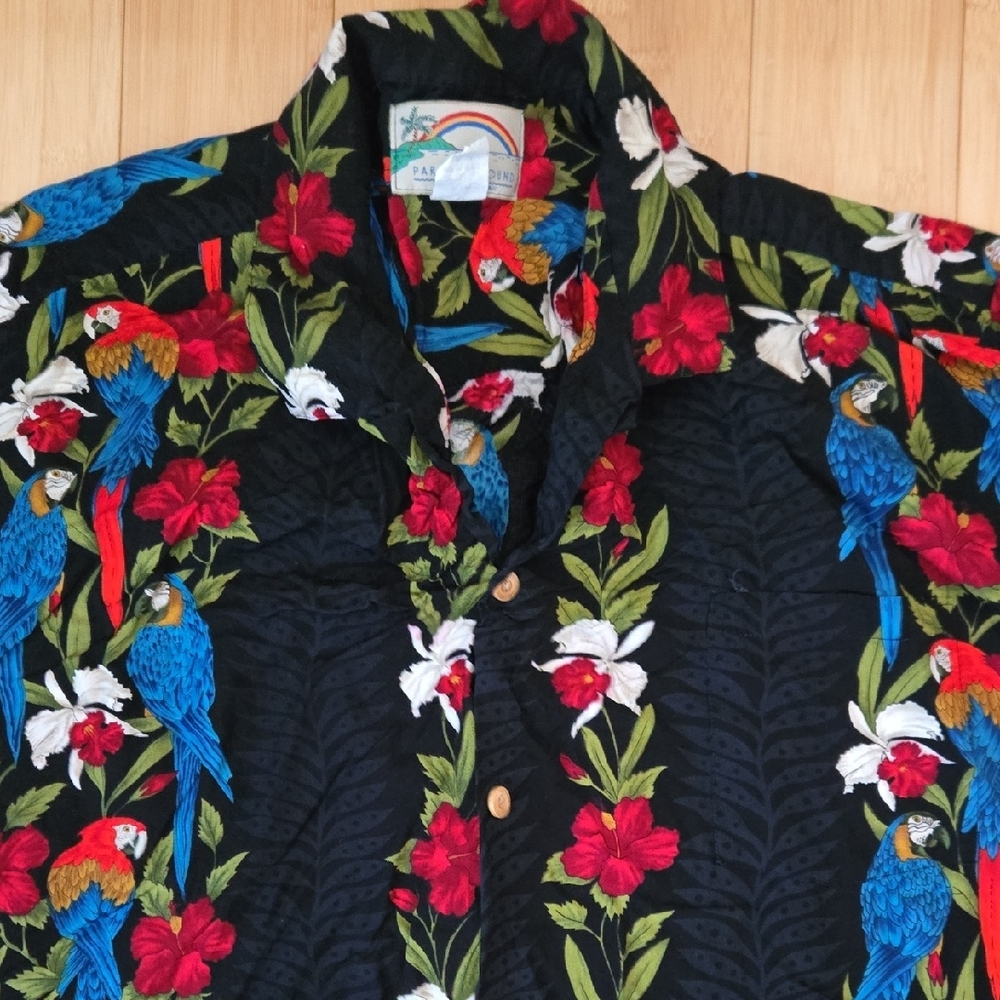 Paradise Found Tropical Floral Parrots Men's Hawaiian Camp Shirt Size 3XL